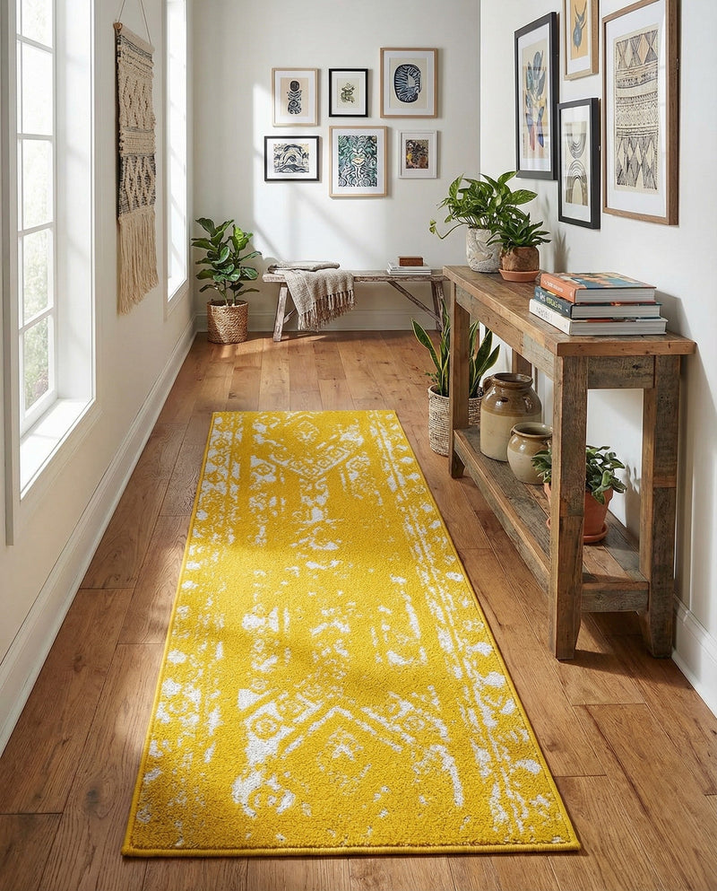 Brighton Stripes Collection Area Rug - Sussex (Yellow) Runner Yellow  lifestyle 43