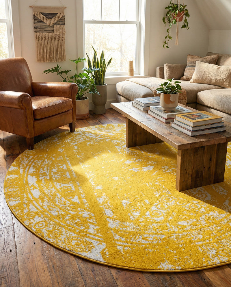 Brighton Stripes Collection Area Rug - Sussex (Yellow) Round Yellow  lifestyle 53