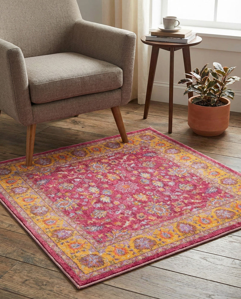 Casablanca Tapestry Collection Area Rug -  Marrakech (Berry Pink) Square Berry Pink  lifestyle 52
