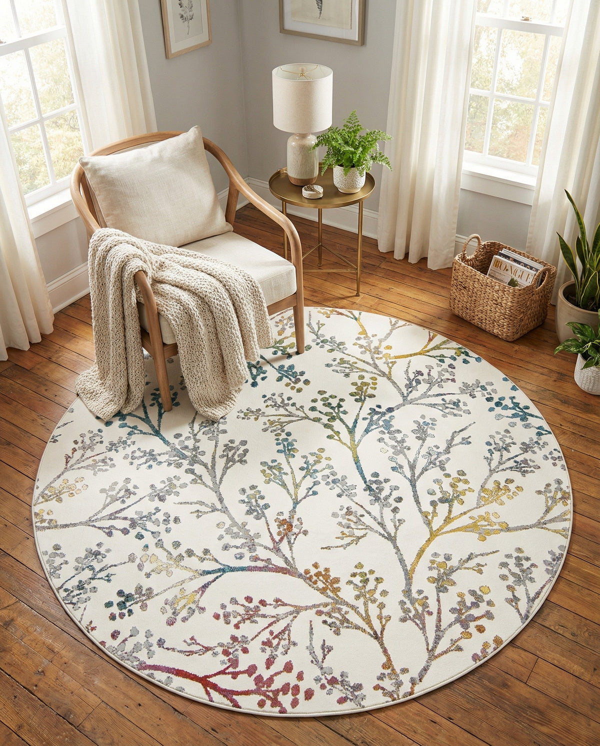 Meadow Breeze Collection Area Rug -  Sunbeam Round Ivory  lifestyle 176