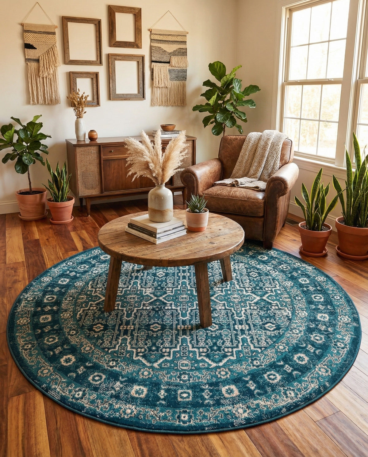 Geneva Terrace Collection Area Rug -  Nyon Round Blue  lifestyle 81