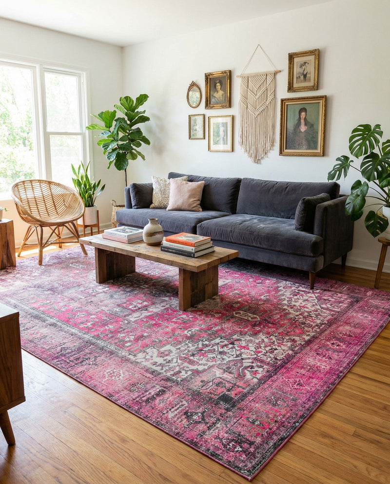 Heritage Elegance Collection Area Rug -  Windsor (Pink) Rectangle Pink  lifestyle 15