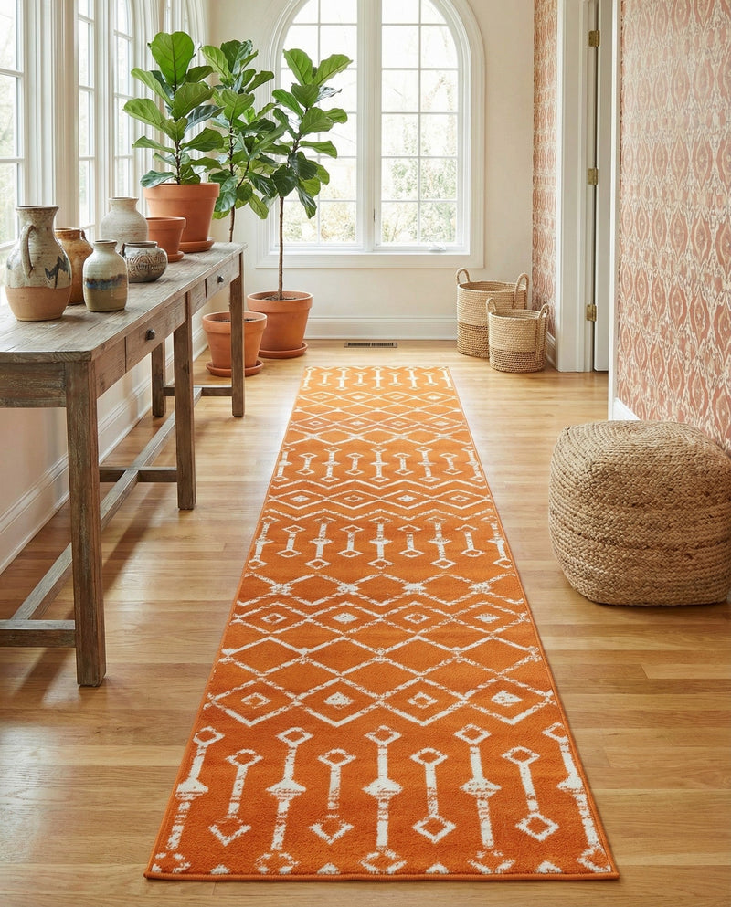 Marrakech Lattice Collection Area Rug - Medina (Orange) Runner Orange  lifestyle 31