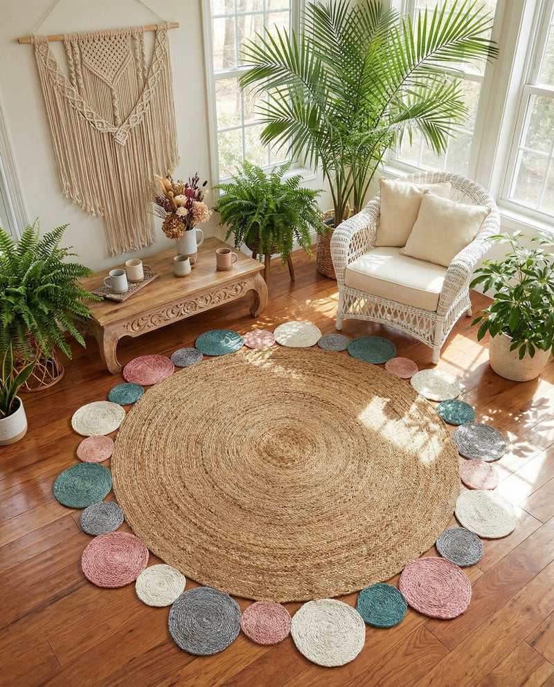 Woven Seaside Jute Collection Area Rug - Sienna Round Multi  lifestyle 70