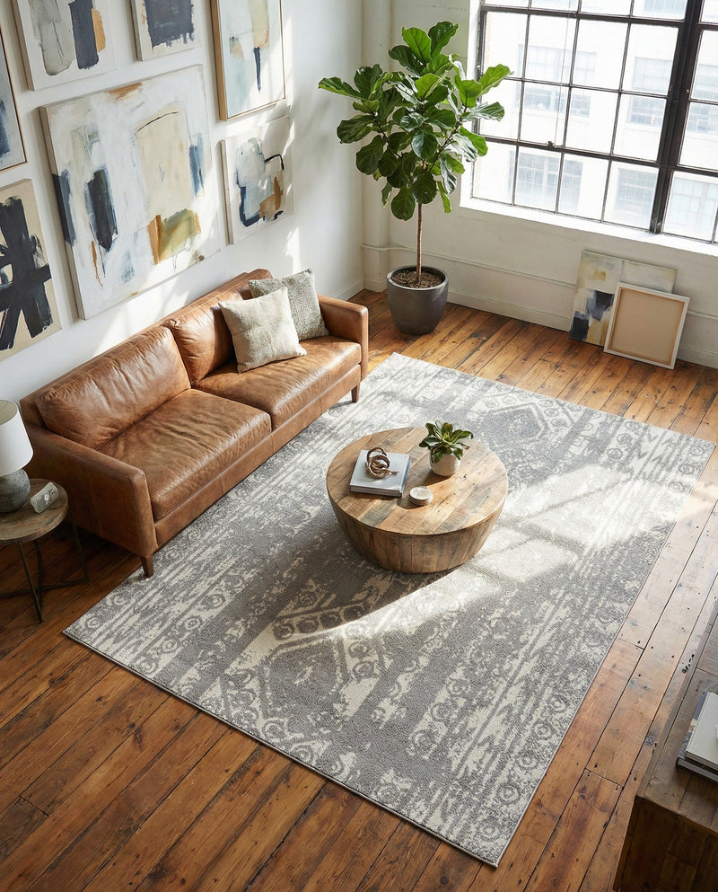 Brighton Stripes Collection Area Rug - Sussex (Ivory and Gray) Rectangle Ivory and Gray  lifestyle 30