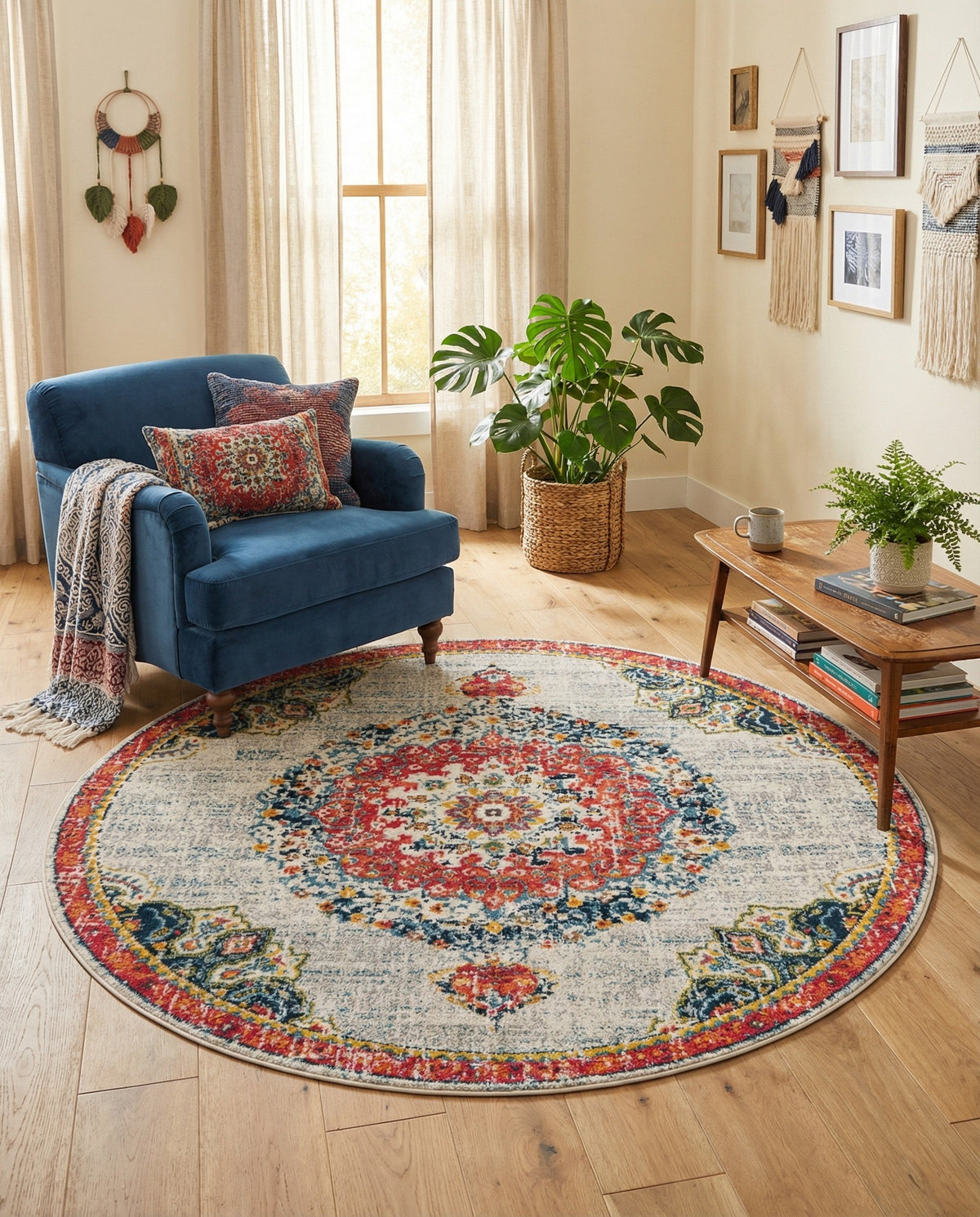 Brighton Terrace Collection Area Rug - Hove (Ivory) Round Ivory  lifestyle 116