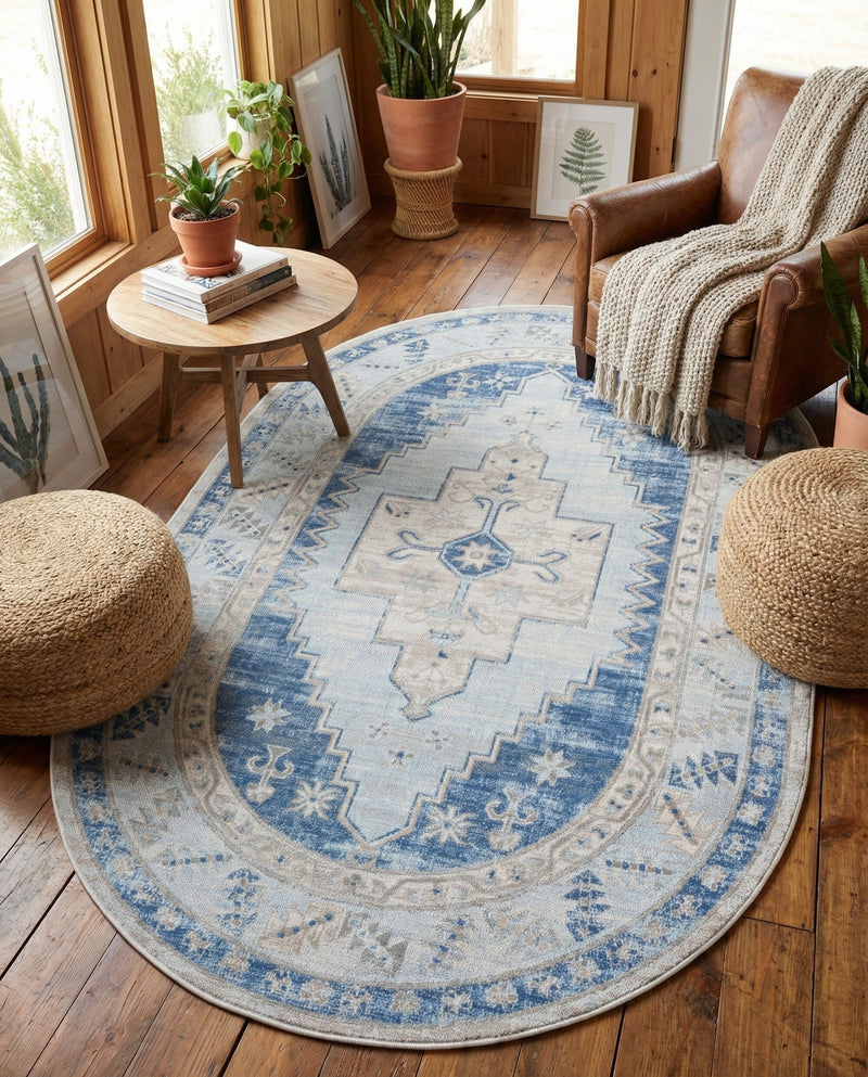 Savannah Series Collection Area Rug -  Augusta (Sky blue) Oval Sky blue  lifestyle 42