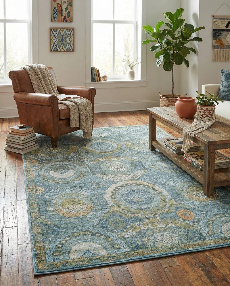 Caribbean Breeze Collection Area Rug -  Lucia Rectangle Light Blue  lifestyle 62