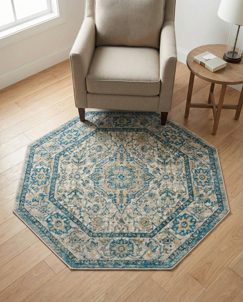 Seville Stripes Collection Area Rug - Cadiz (Light Gray) Octagon Light Gray  lifestyle 61