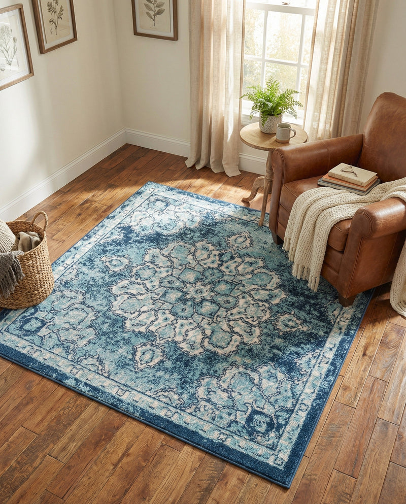 Beverly Grove Collection Area Rug - Melrose (Navy Blue) Square Navy Blue  lifestyle 58