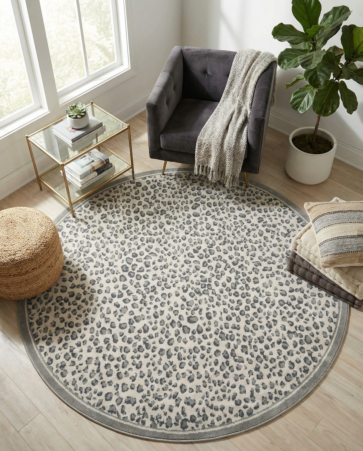 Savannah Sojourn Collection Area Rug - Serengeti Round Gray  lifestyle 165