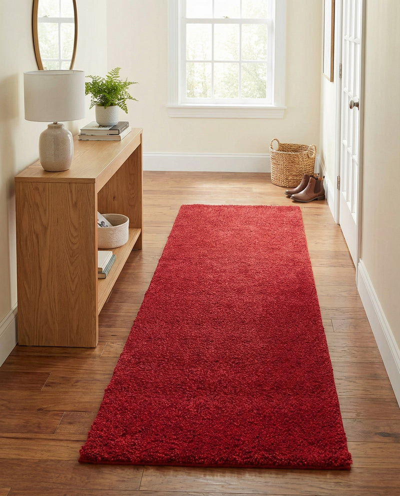Solid Shag Seaside Collection Area Rug - Azure Cove (Red) Runner Red  lifestyle 48