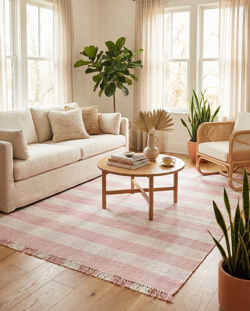 Sustainable Grid Indoor-Outdoor Oasis Collection Area Rug - Savannah Rectangle Pink  lifestyle 55