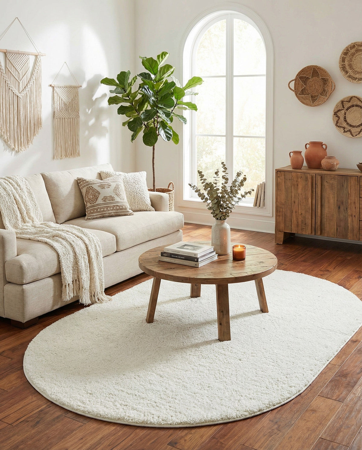 Cozy Comfort Shag Collection Area Rug - Haven (White) Oval White  lifestyle 104