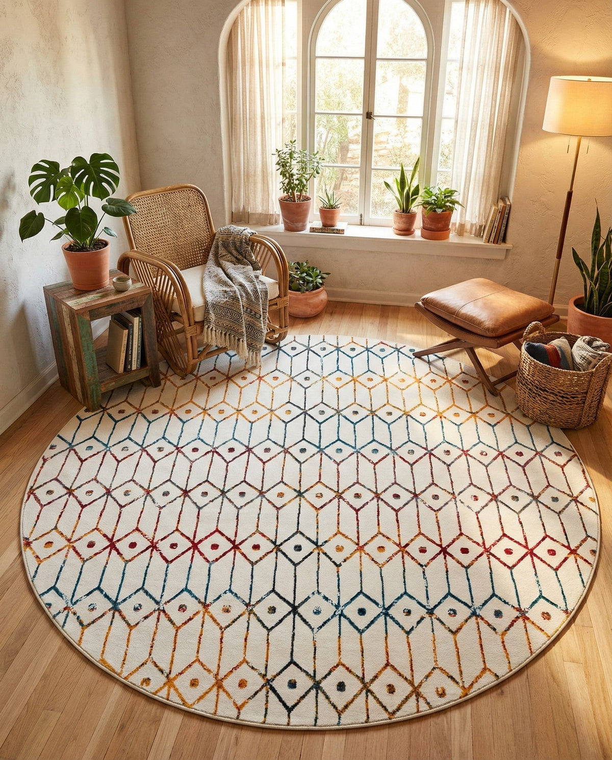 Garden Maze Retreat Collection Area Rug -  Mazeview Round Multi  lifestyle 122
