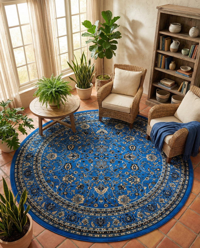Isfahan Elegance Collection Area Rug - Naghsh-e Jahan (Dark Blue) Round Dark Blue  lifestyle 52