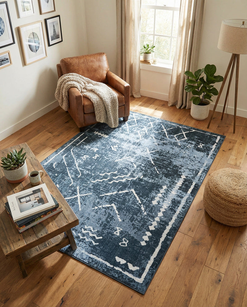 Aegean Elegance Washables Collection Area Rug - Santorini Rectangle Navy Blue  lifestyle 41