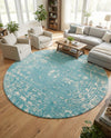 Brighton Stripes Collection Area Rug - Sussex (Light Blue) Round Light Blue  lifestyle 49