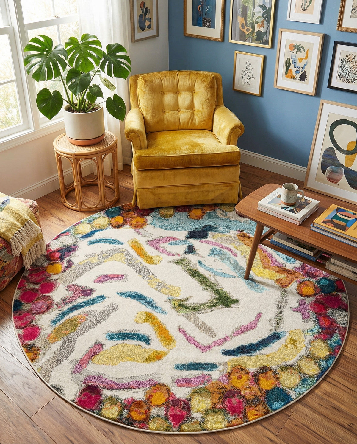 Colorburst Oasis Collection Area Rug -  Calypso Round Multi  lifestyle 82
