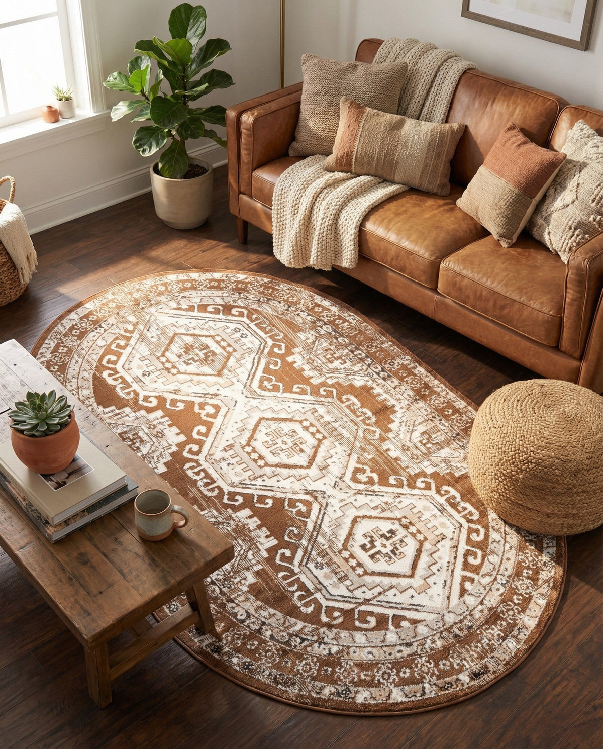 Savannah Elegance Collection Area Rug -  Tybee (Brown) Oval Brown  lifestyle 55