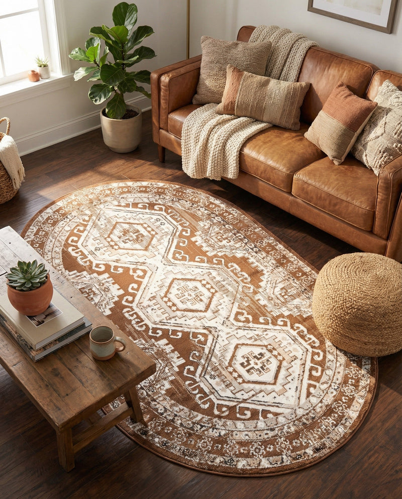 Savannah Elegance Collection Area Rug -  Tybee (Brown) Oval Brown  lifestyle 55