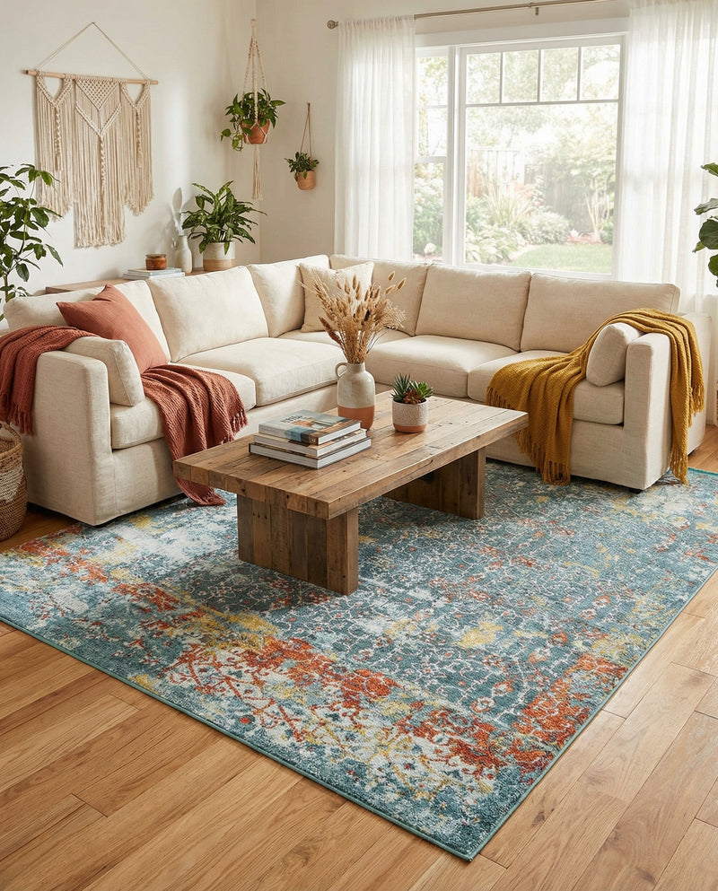 Caribbean Breeze Collection Area Rug -  Quantic Rectangle Blue  lifestyle 13