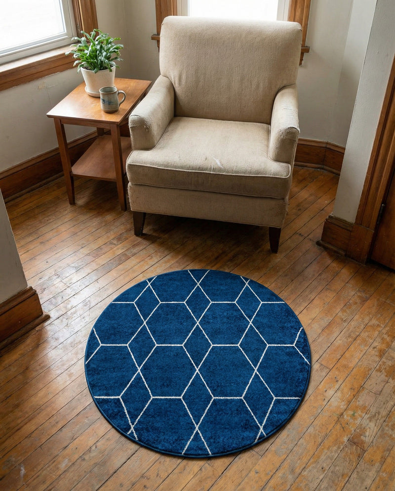 Trellis Mosaic Collection Area Rug - Arborville (Navy Blue) Round Navy Blue  lifestyle 91