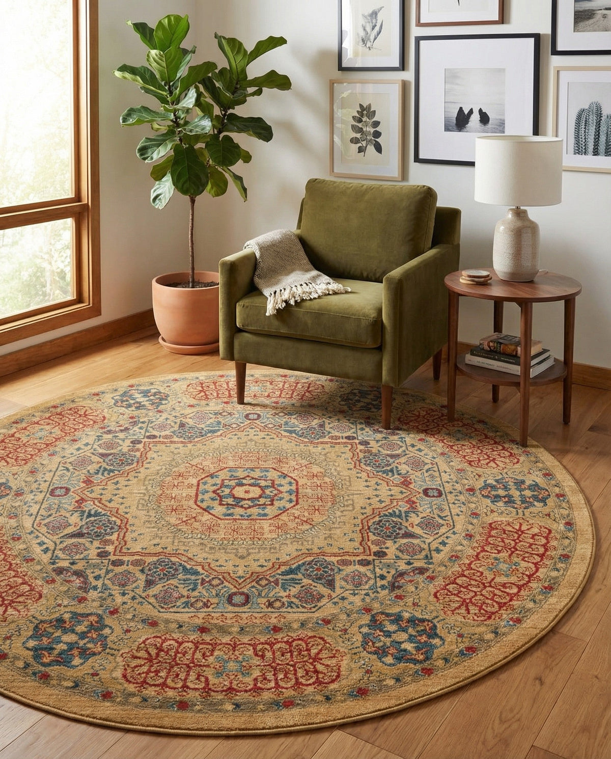 Ottoman Elegance Collection Area Rug -  Ephesus Round Beige  lifestyle 158