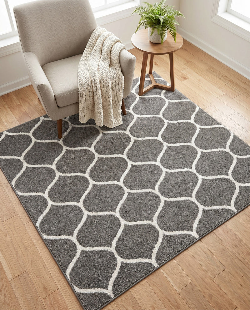 Trellis Mosaic Collection Area Rug -  Pergolatown (Dark Gray) Square Dark Gray  lifestyle 63