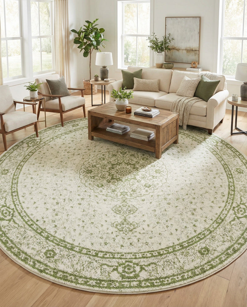 Dover Terrace Collection Area Rug - Marina (Green) Round Green  lifestyle 53
