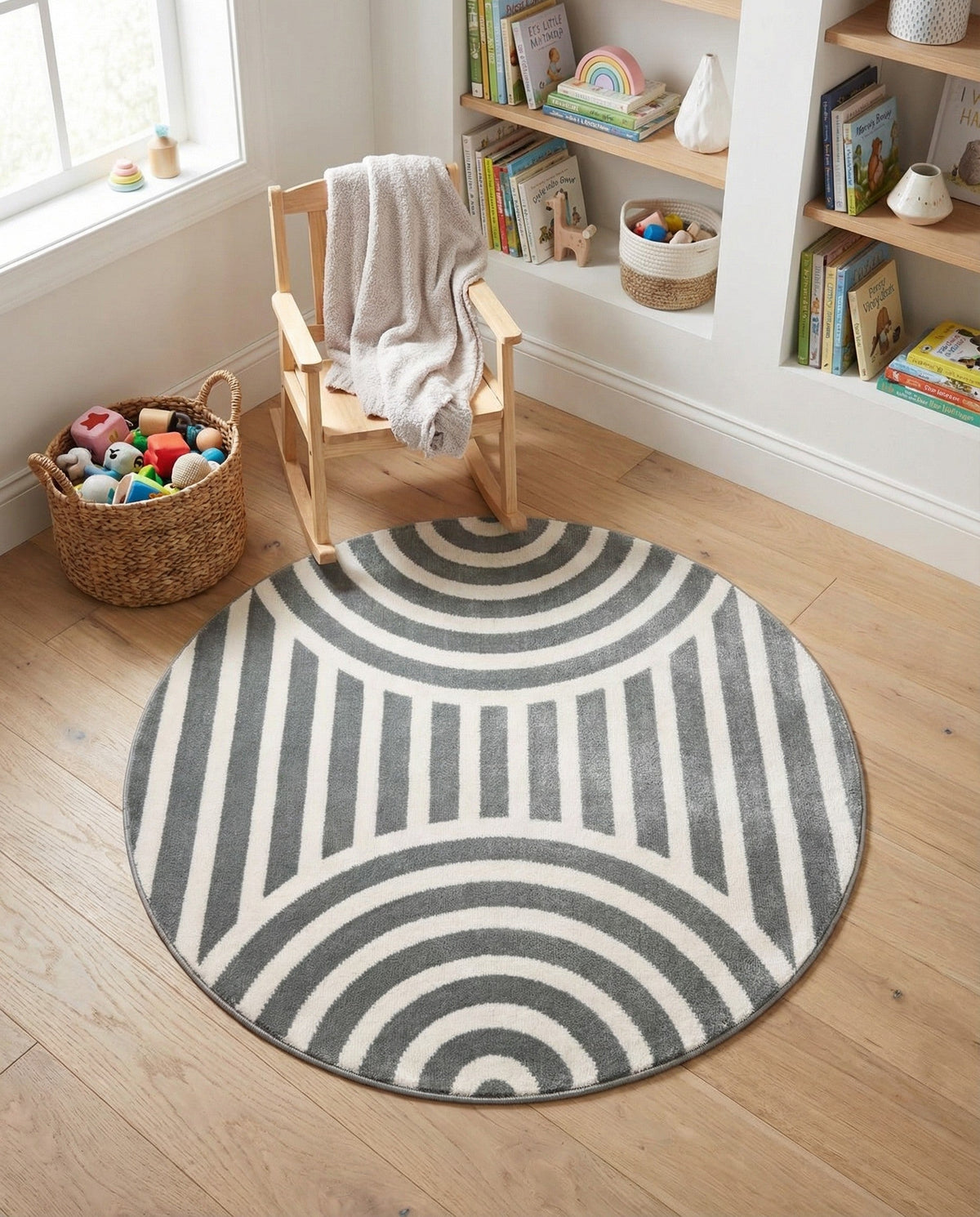 Wonder Tykes Collection Area Rug -  Joydale Round Gray and Silver  lifestyle 183
