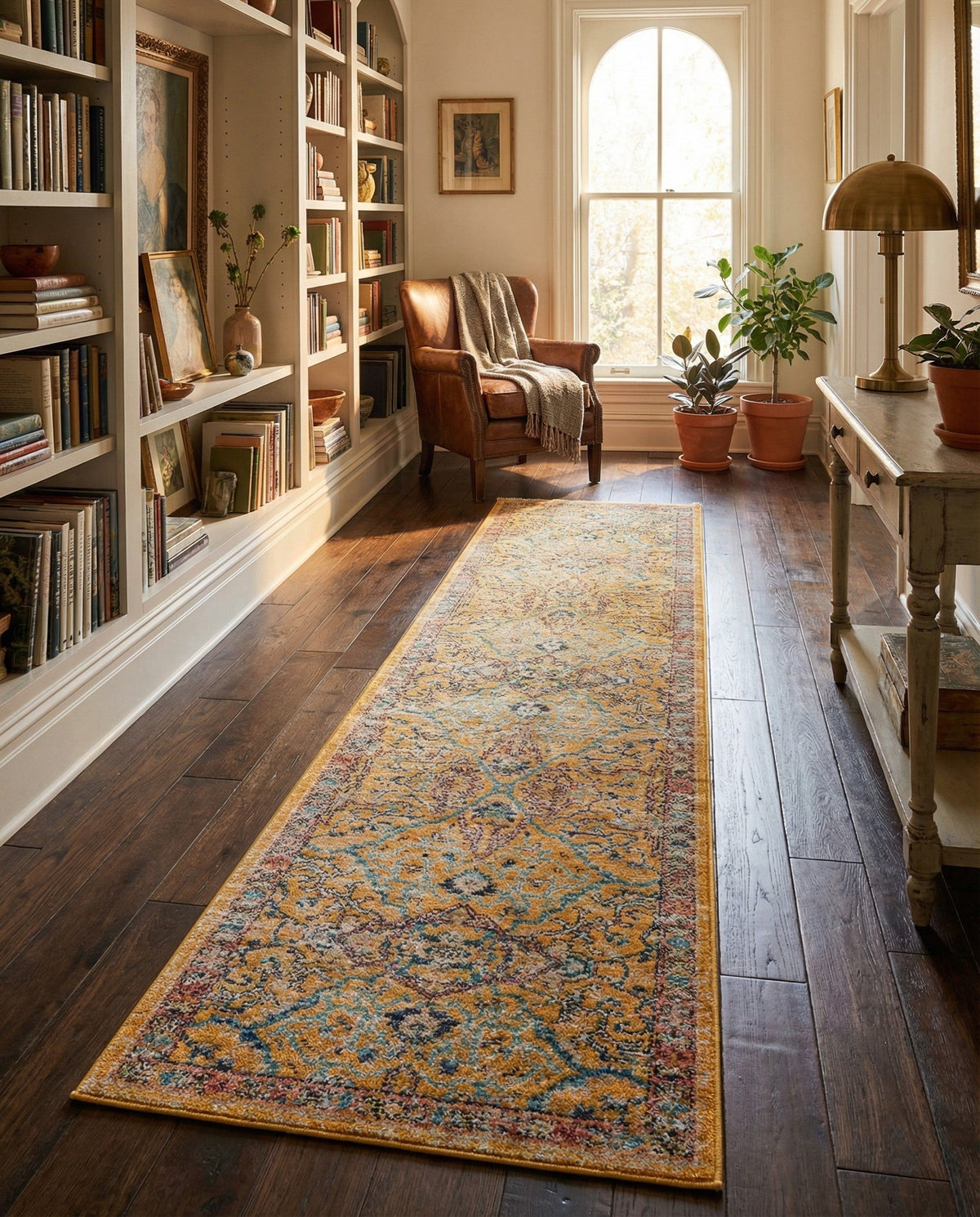 Seville Stripes Collection Area Rug -  Malaga (Yellow) Runner Yellow  lifestyle 98