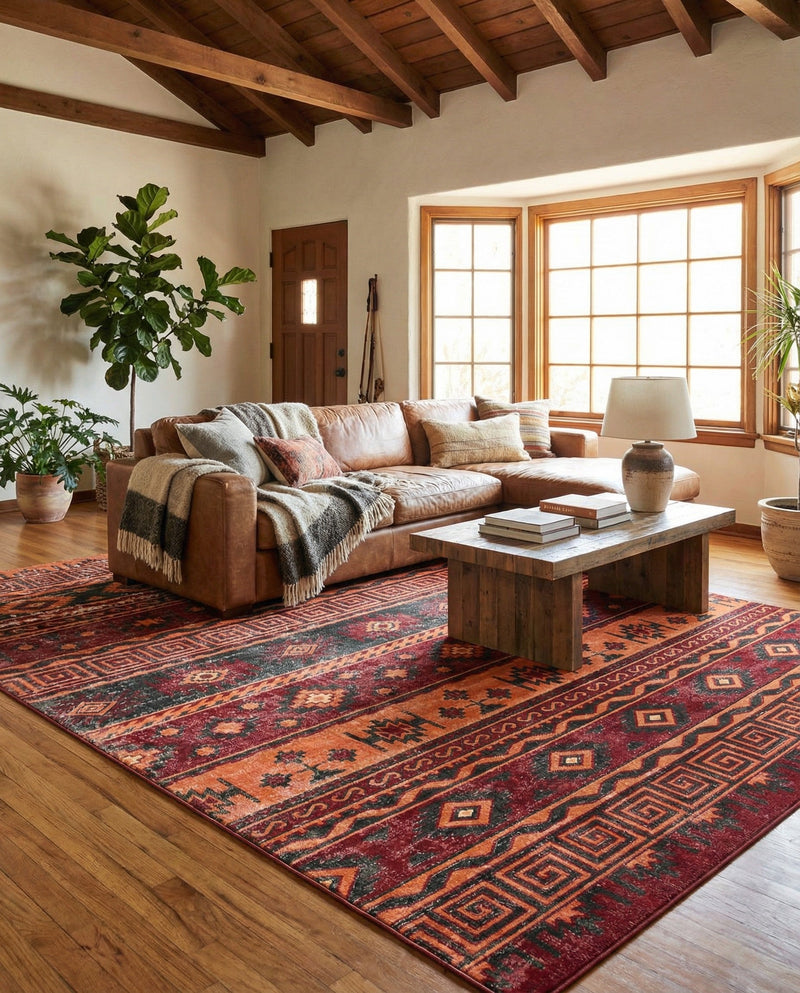Geneva Terrace Collection Area Rug - Montreux Rectangle Rust Red  lifestyle 48