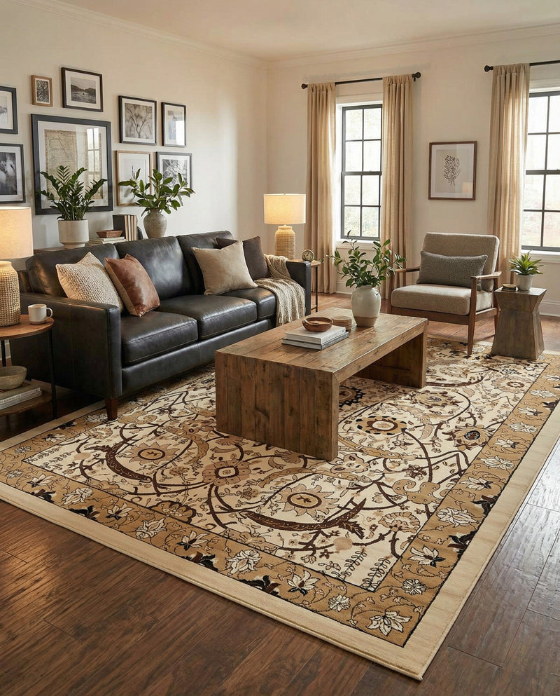 Tabriz Tapestry Collection Area Rug - Sahand (Ivory) Rectangle Ivory  lifestyle 8
