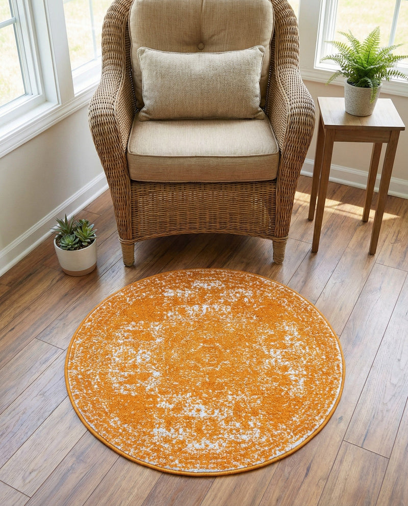 Dover Terrace Collection Area Rug -  Lagoon (Orange) Round Orange  lifestyle 64