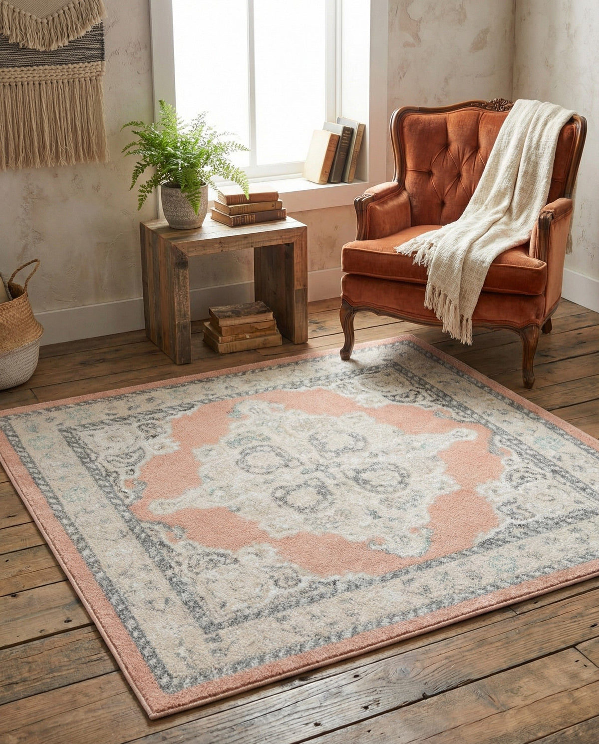 Beverly Grove Collection Area Rug -  Fairfax (Rose) Square Rose  lifestyle 34