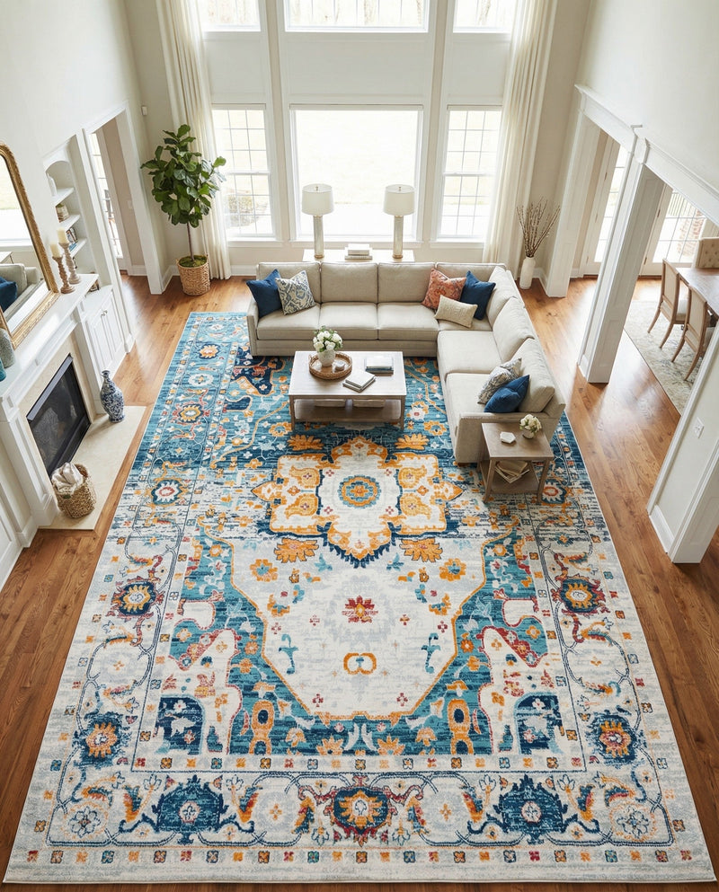 Parisian Elegance Collection Area Rug - Versailles (Teal) Rectangle Teal  lifestyle 24