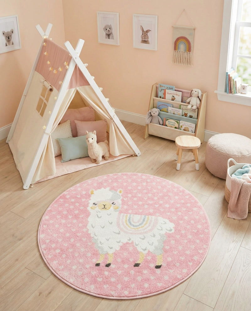 Wonder Tykes Collection Area Rug -  Marvel Round Pink  lifestyle 75