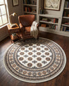 Samarkand Elegance Collection Area Rug -  Margilan (Ivory) Round Ivory  lifestyle 57