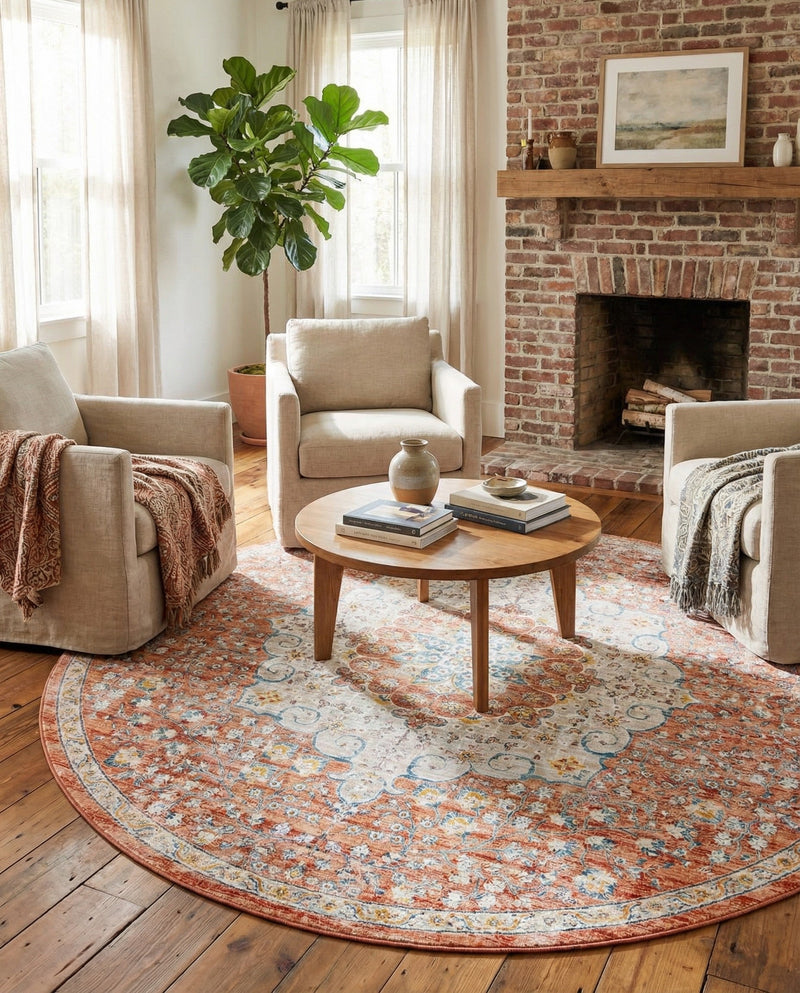 Coastal Haven Collection Area Rug - Seabreeze (Red) Round Red  lifestyle 60