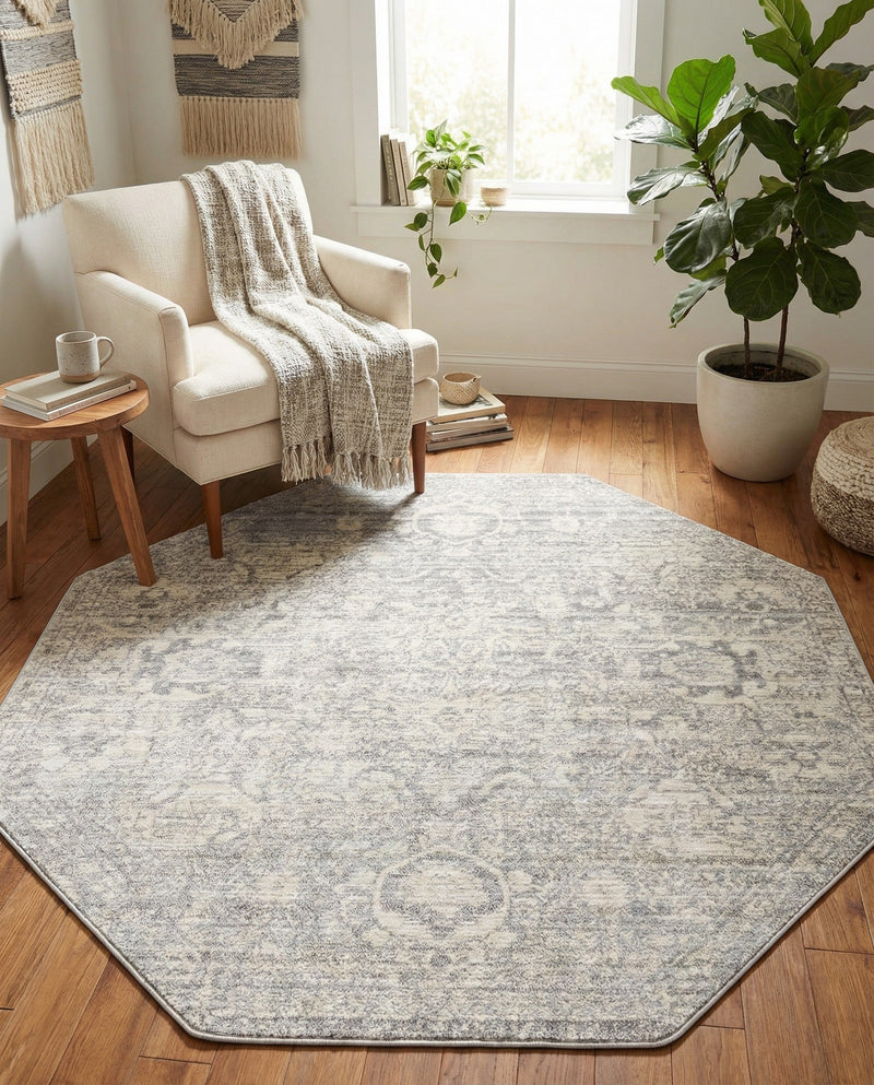 Seville Stripes Collection Area Rug -  Cordoba (Gray) Octagon Gray  lifestyle 58