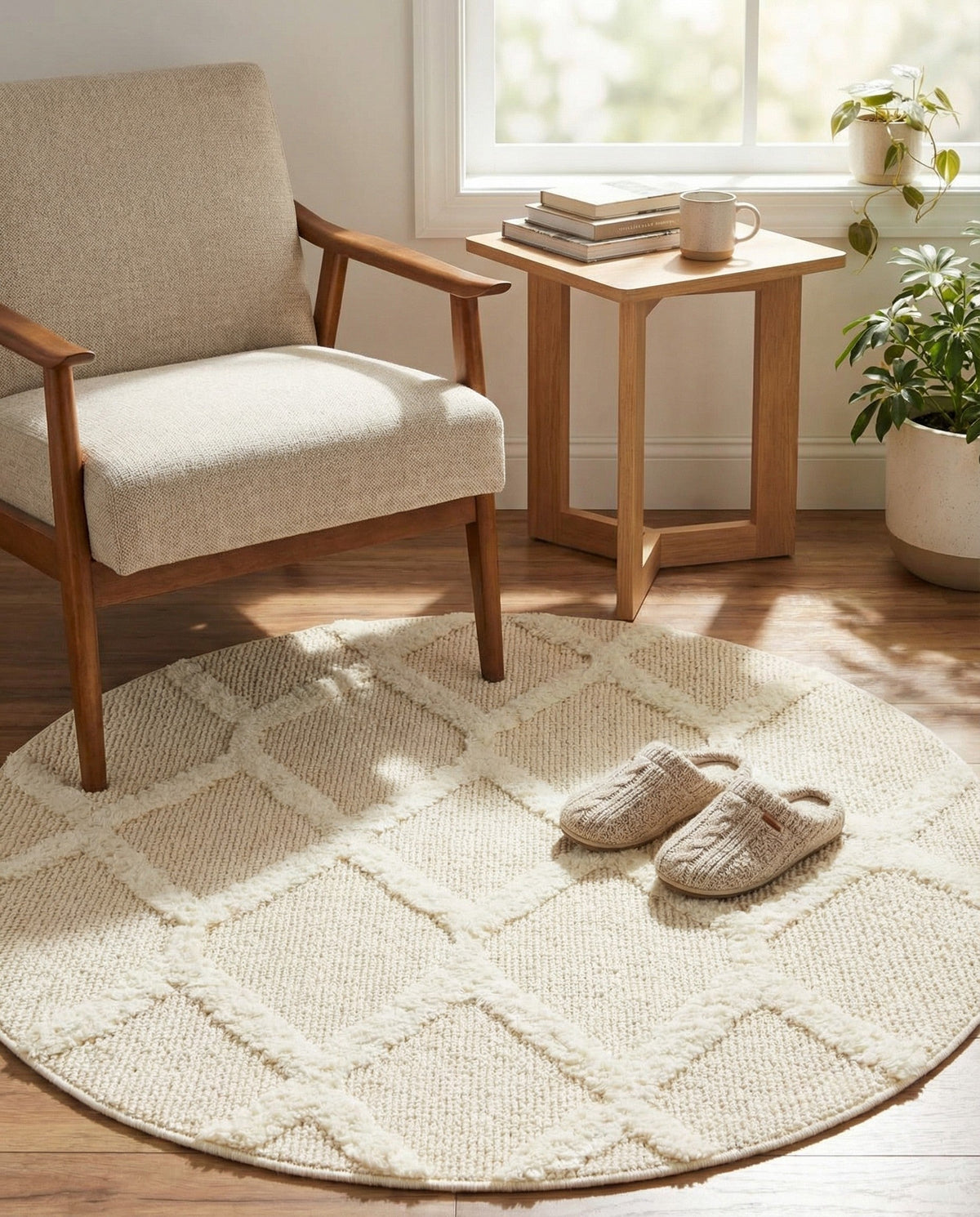 Sahara Chic Collection Area Rug -  Tuareg Round Ivory  lifestyle 141
