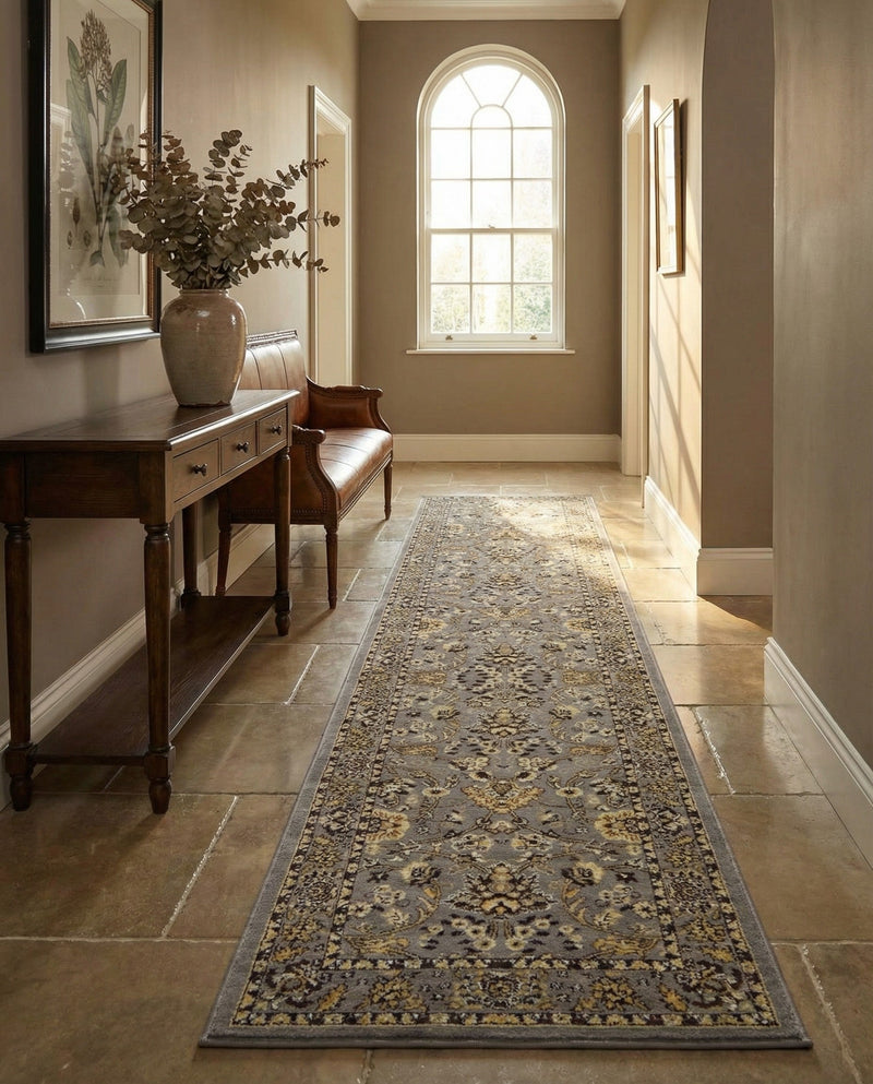 Isfahan Elegance Collection Area Rug - Naghsh-e Jahan (Gray) Runner Gray  lifestyle 48