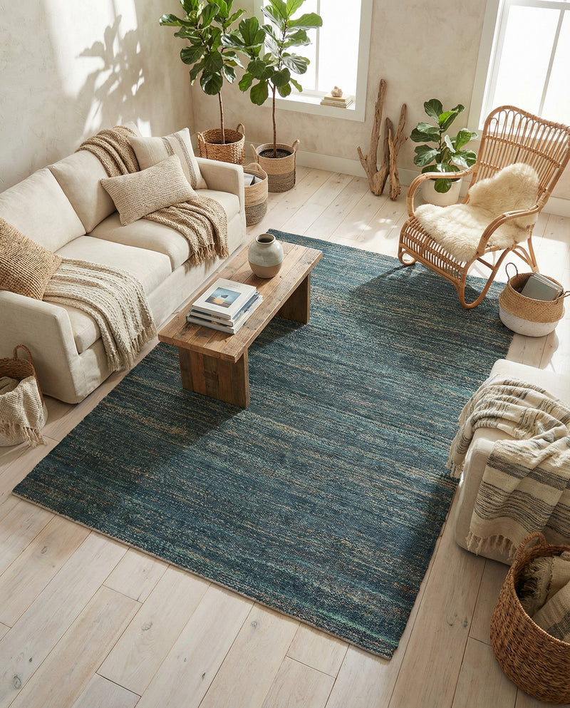 Coastal Haven Jute Collection Area Rug - Malibu Rectangle Ocean Blue  lifestyle 14