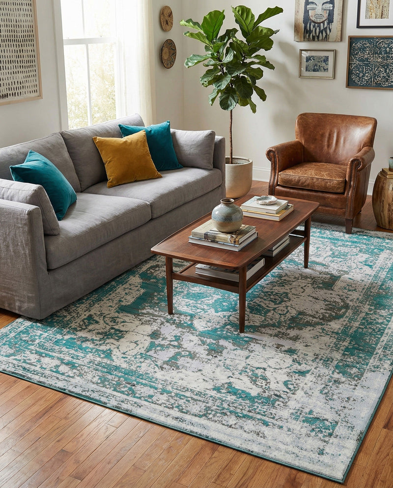 Riviera Elegance Collection Area Rug -  Menton (Turquoise) Rectangle Turquoise  lifestyle 23