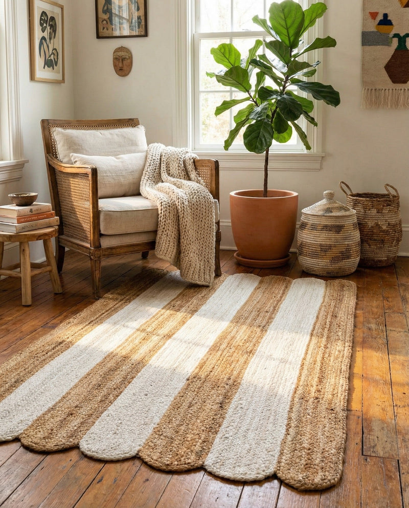 Serenity Braided Jute Collection Area Rug - Luna Rectangle Natural and Ivory  lifestyle 12