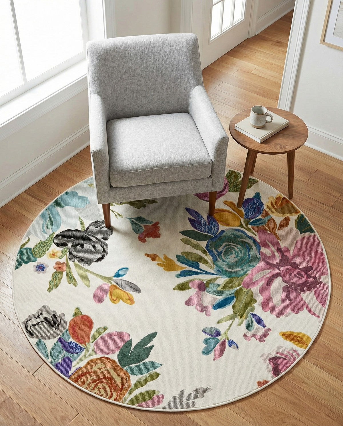 Meadow Breeze Collection Area Rug - Wildflower Round Ivory  lifestyle 77