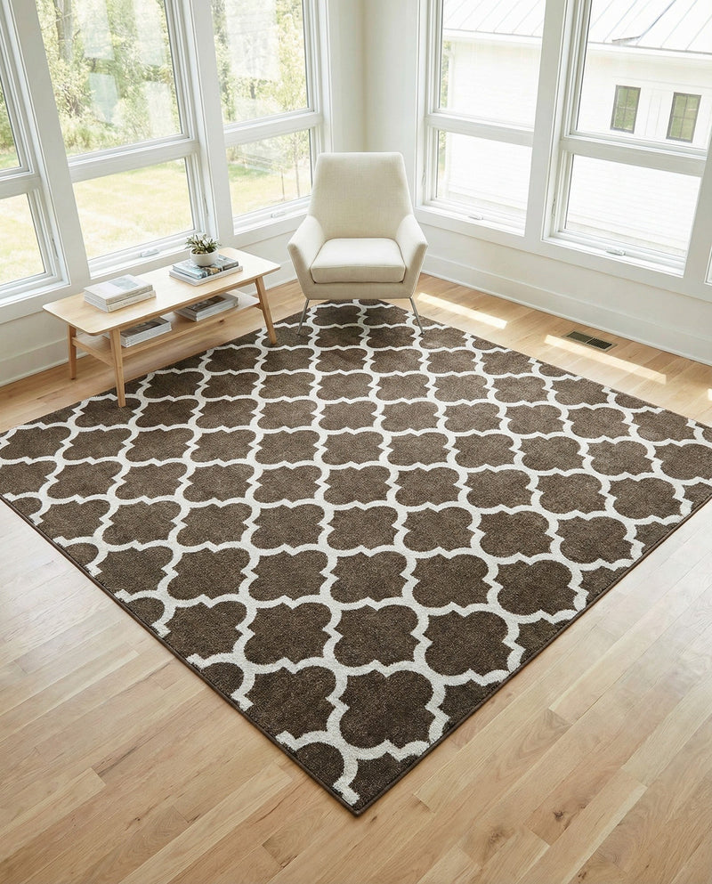 Lattice Gardens Collection Area Rug -  Bloomfield (Chocolate Brown) Square Chocolate Brown  lifestyle 79