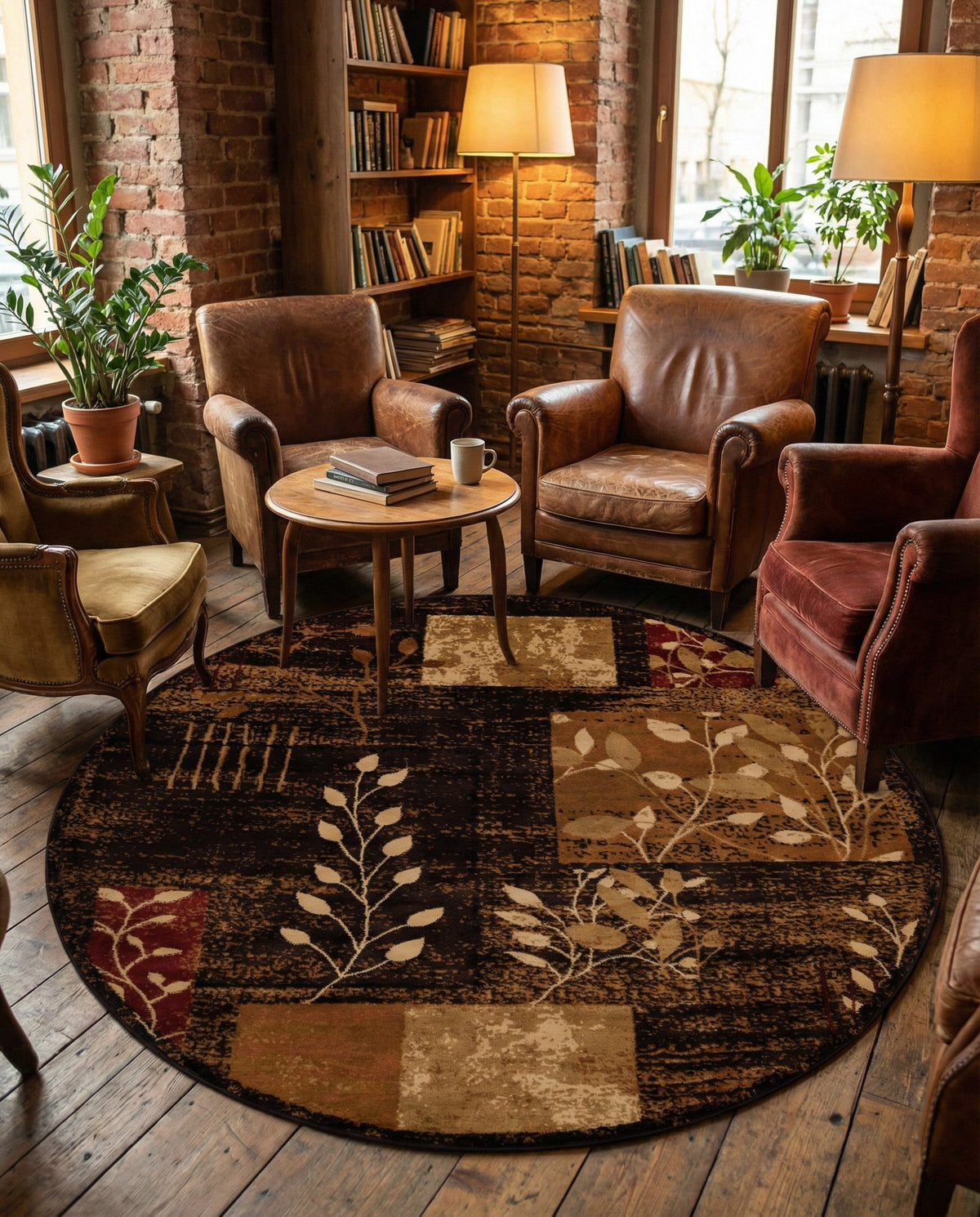 Bistro Lounge Collection Area Rug -  Affogato Round Brown  lifestyle 56