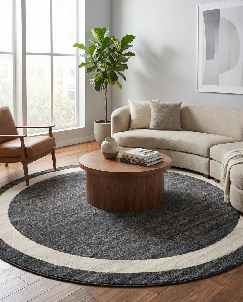 Studio Haven Collection Area Rug -  Alcove (Black) Round Black  lifestyle 52